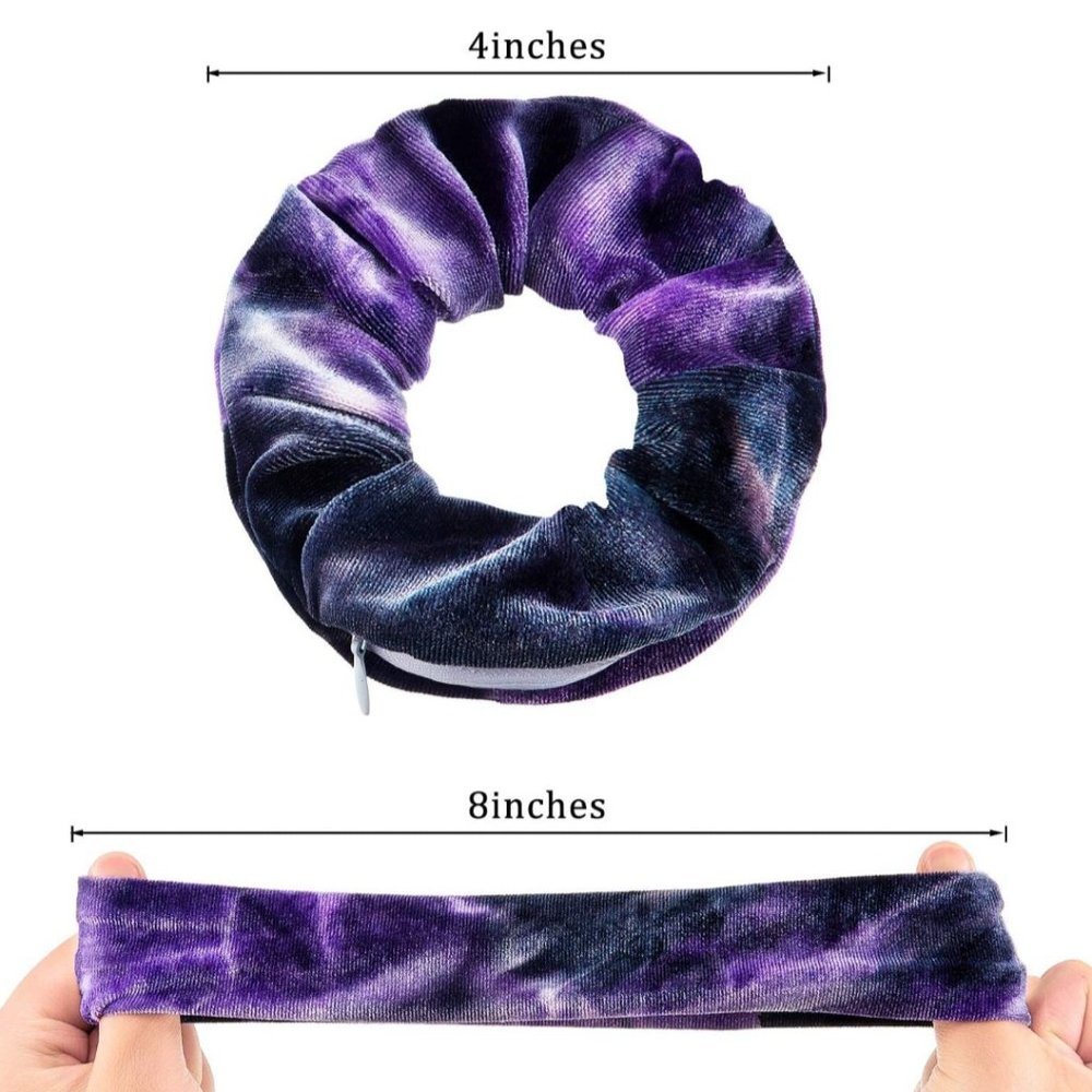 ZIPPER Scrunchie 3pks Tie Dye Velvet Hair Accessory New - Picture 8 of 13